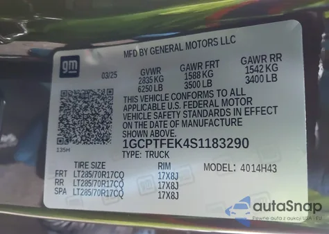 2025 Chevrolet Colorado 4Wd Zr2 из США, поврежденный, VIN 1GCPTFEK4S1183290